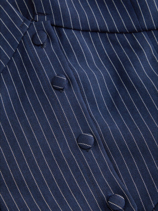 Mandarin Collar Stripe Cut Out Tie Back Top