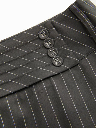 Low Rise Striped Button Detail A-line Mini Skirt
