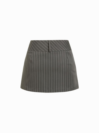 Low Rise Striped Button Detail A-line Mini Skirt