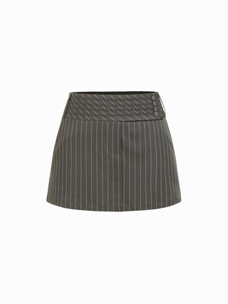 Low Rise Striped Button Detail A-line Mini Skirt