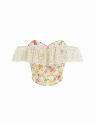 Lace Off-shoulder Floral Print Corset Top