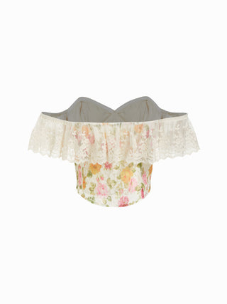 Lace Off-shoulder Floral Print Corset Top