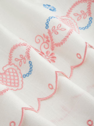 Linen-blend Halter Neckline Fruit Embroidery Scalloped Hem Oversized A-line Mini Dress