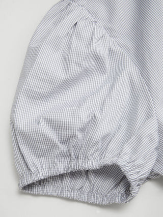 Cotton-blend Gingham Ruched Puff Sleeve Blouse