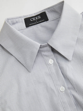 Cotton-blend Gingham Ruched Puff Sleeve Blouse