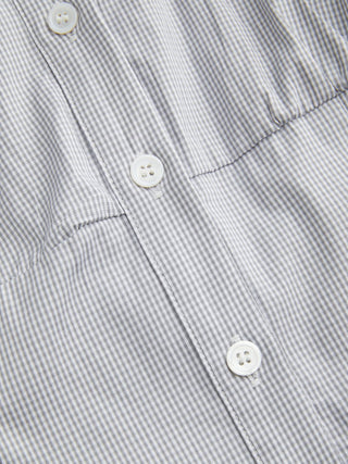Cotton-blend Gingham Ruched Puff Sleeve Blouse
