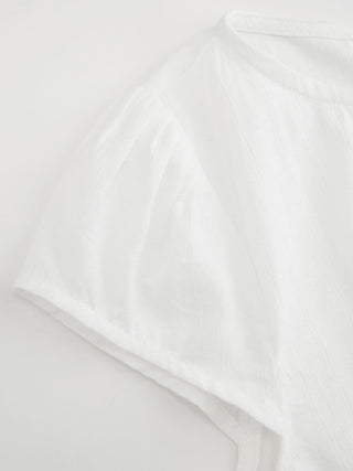 Cotton-blend Textured Boat Neck Puff Sleeve Button Through Peplum Blouse
