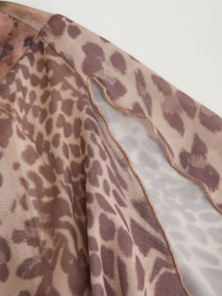 Abstract Leopard Ruffle Asymmetric One-Shoulder Top