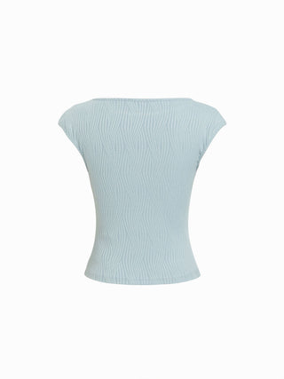 Knit Fabric High Stretch Textured Boat Neck Short Sleeve Tee For Daily Casual Work