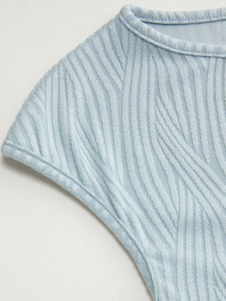 Knit Fabric High Stretch Textured Boat Neck Short Sleeve Tee For Daily Casual Work