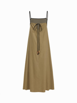 Linen-blend Linen-blend Square Neck Knotted Beaded Cami Maxi Dress For Daily Casual