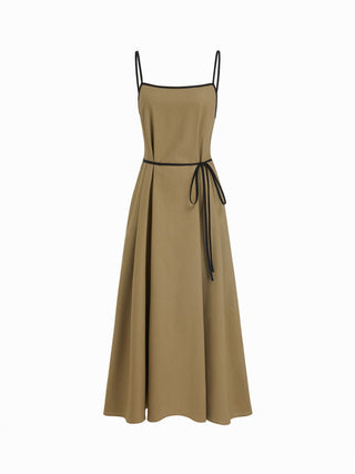 Linen-blend Linen-blend Square Neck Knotted Beaded Cami Maxi Dress For Daily Casual