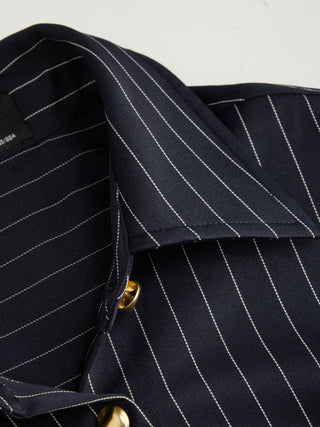 Striped Middle Sleeve Pleated Metal Detail Shirt Mini Dress