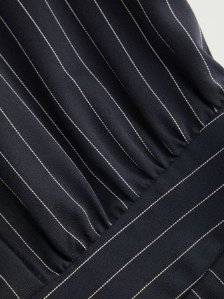 Striped Middle Sleeve Pleated Metal Detail Shirt Mini Dress