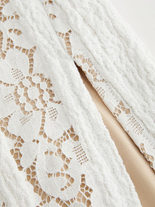 Lace Stand Collar Scarf Neck Split Backless Maxi Dress