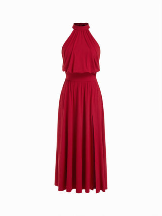 Halter Neckline Backless Split A-line Maxi Dress