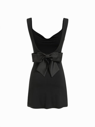 Cowl Neck Backless Bowknot Mini Dress