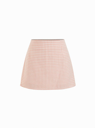 Valentine Woven U-neckline Gingham Bowknot Crop Tank Top & Low Rise Mini Skirt Set For Date