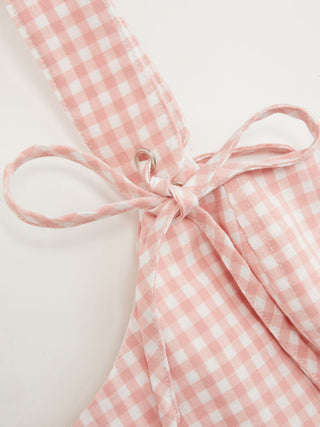 Valentine Woven U-neckline Gingham Bowknot Crop Tank Top & Low Rise Mini Skirt Set For Date