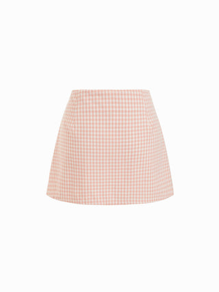 Valentine Woven U-neckline Gingham Bowknot Crop Tank Top & Low Rise Mini Skirt Set For Date