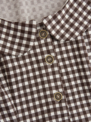 Woven Red Gingham Peter Pan Collar Puff Sleeve Crop Blouse For Daily Casual Date