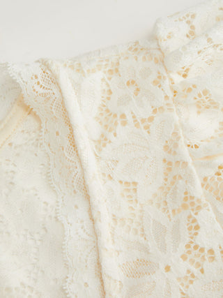 Lace V-neck Cloak Sleeve Drawstring Crop Top