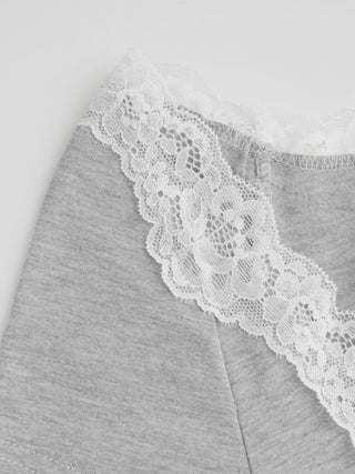Knit Fabric Cotton-blend Boat Neck Lace Lettuce Trim Short Sleeve Top For School Daily Casual