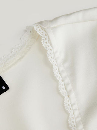 V-neck Lace Trim Ruched Bowknot Crop Blouse