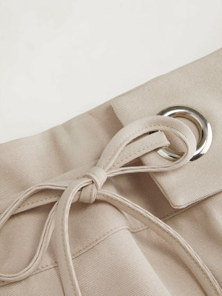 Low Rise Side Tie Metal Detail Straight Leg Trousers