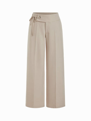 Low Rise Side Tie Metal Detail Straight Leg Trousers