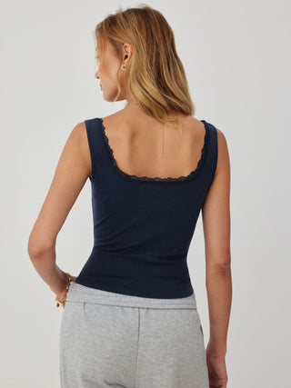 High Stretch Cotton-blend Scoop Neckline Lace Trim Tank Top