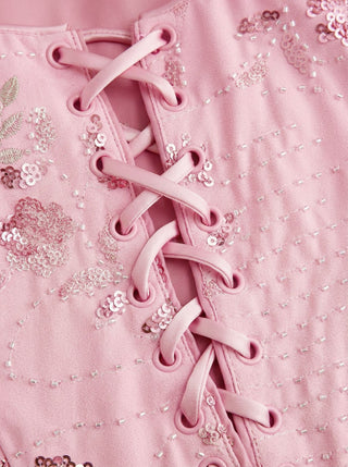 Lace Sculptural Embroidery Floral Corset Top & High Rise Mermaid Maxi Skirt Set