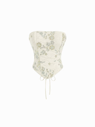 Lace Sculptural Embroidery Floral Corset Top & High Rise Mermaid Maxi Skirt Set