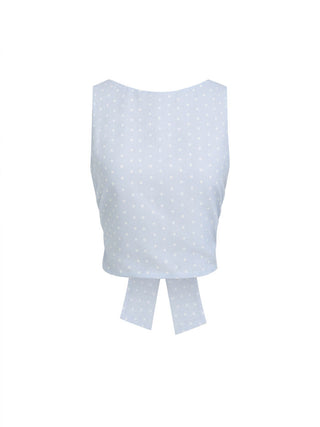 Woven Boat Neck Polka Dot Bowknot Backless Crop Top For Work