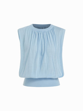 Knit Fabric Knit High Stretch Round Neckline Drawstring Top For Daily Casual Date