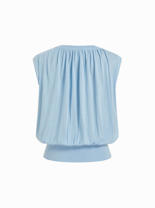 Knit Fabric Knit High Stretch Round Neckline Drawstring Top For Daily Casual Date