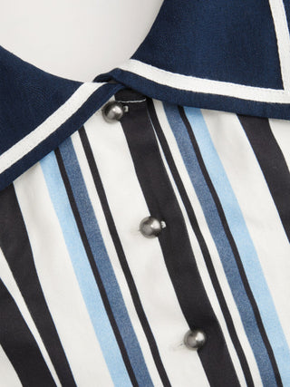 Cotton-Blend Stripe Sailor Collar Halter Top & Low Rise Shorts Set
