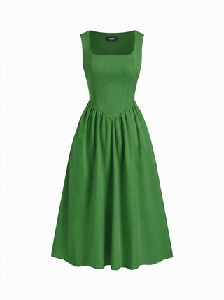 Wedding Wedding Guest Dress wedding guest wedding special occasion dresses Woven Linen-blend Square Neck Ruffle Midi Dress For Vacation