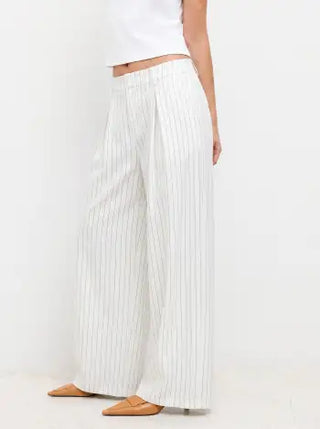Mid Rise Stripe Pleated Wide Leg Trousers