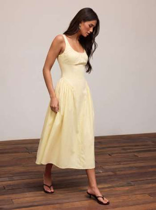 Cotton Scoop Neckline A-line Midi Dress