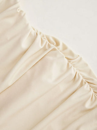 Boat Neck Ruched Pearl-Back Detail Maxi Dress