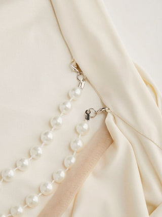 Boat Neck Ruched Pearl-Back Detail Maxi Dress