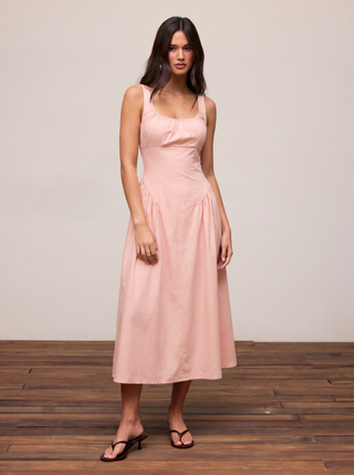 Cotton Scoop Neckline A-line Midi Dress
