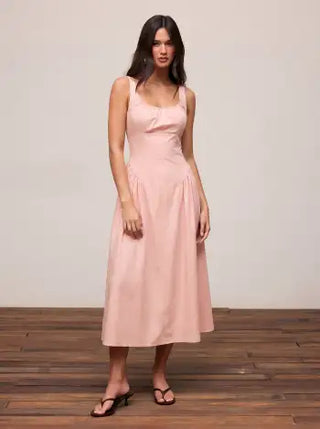 Cotton Scoop Neckline A-line Midi Dress