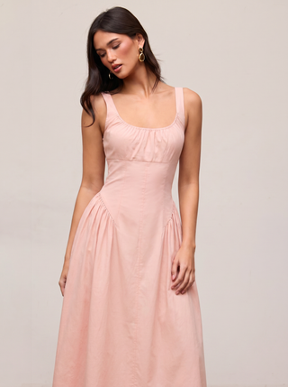 Cotton Scoop Neckline A-line Midi Dress