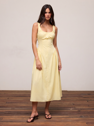 Cotton Scoop Neckline A-line Midi Dress