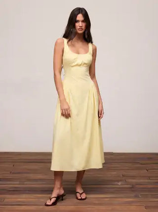 Cotton Scoop Neckline A-line Midi Dress