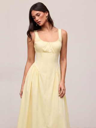 Cotton Scoop Neckline A-line Midi Dress