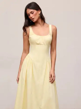 Cotton Scoop Neckline A-line Midi Dress