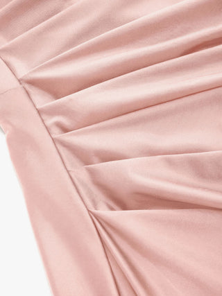 Satin Sculptural Square Neck Ruched Mermaid Maxi Dress